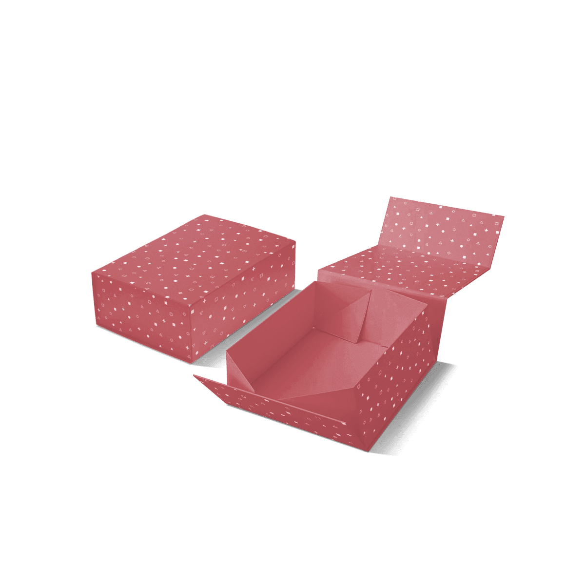 Custom collapsible rigid box shown assembled and folded flat to highlight its strong walls and space-saving design.
