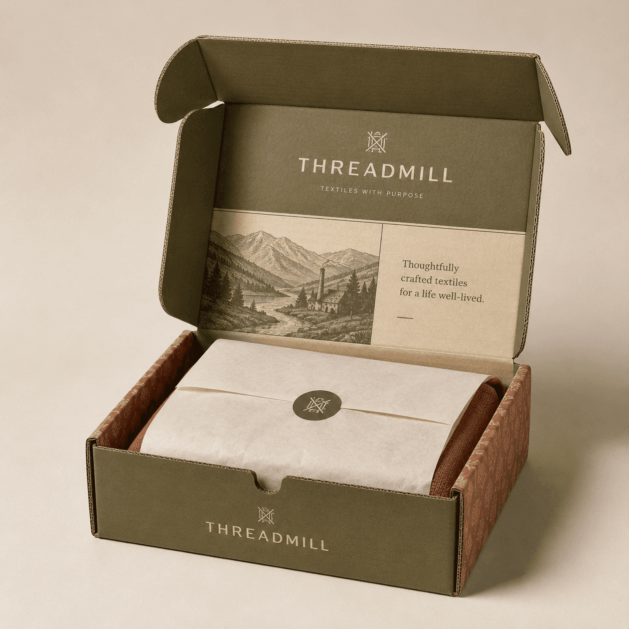 Branded corrugated mailer box open beside an ecommerce product, showing print, fit and protective structure.