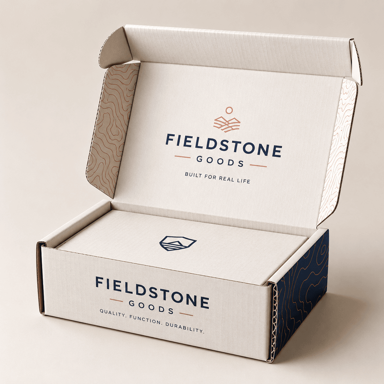 Open corrugated mailer showing fluted edges, printed surfaces and protective structure for product delivery.