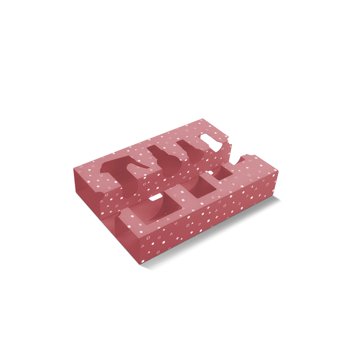 Precision die cut cardboard inserts shaped around products to reduce movement and present each item neatly