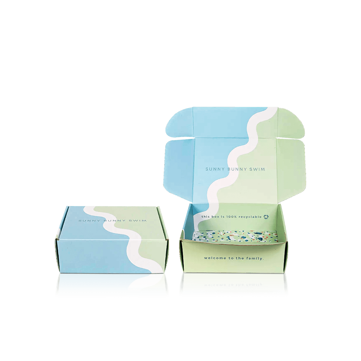 Custom swimwear boxes with compact garment fit, branded print and clean presentation for boutiques, gifting and ecommerce
