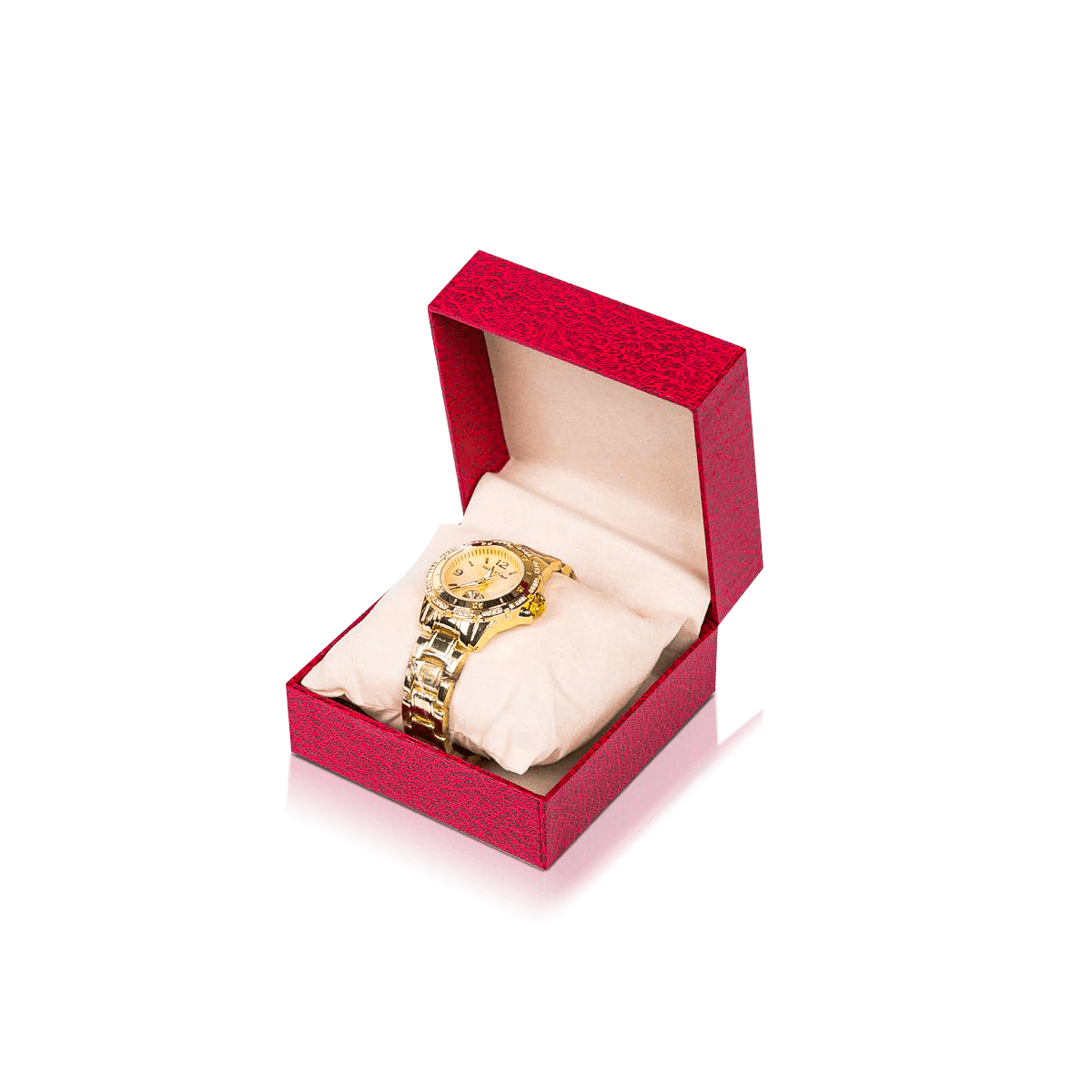 Custom watch boxes with rigid shells and fitted cushions protecting watches for premium retail and gift presentation.