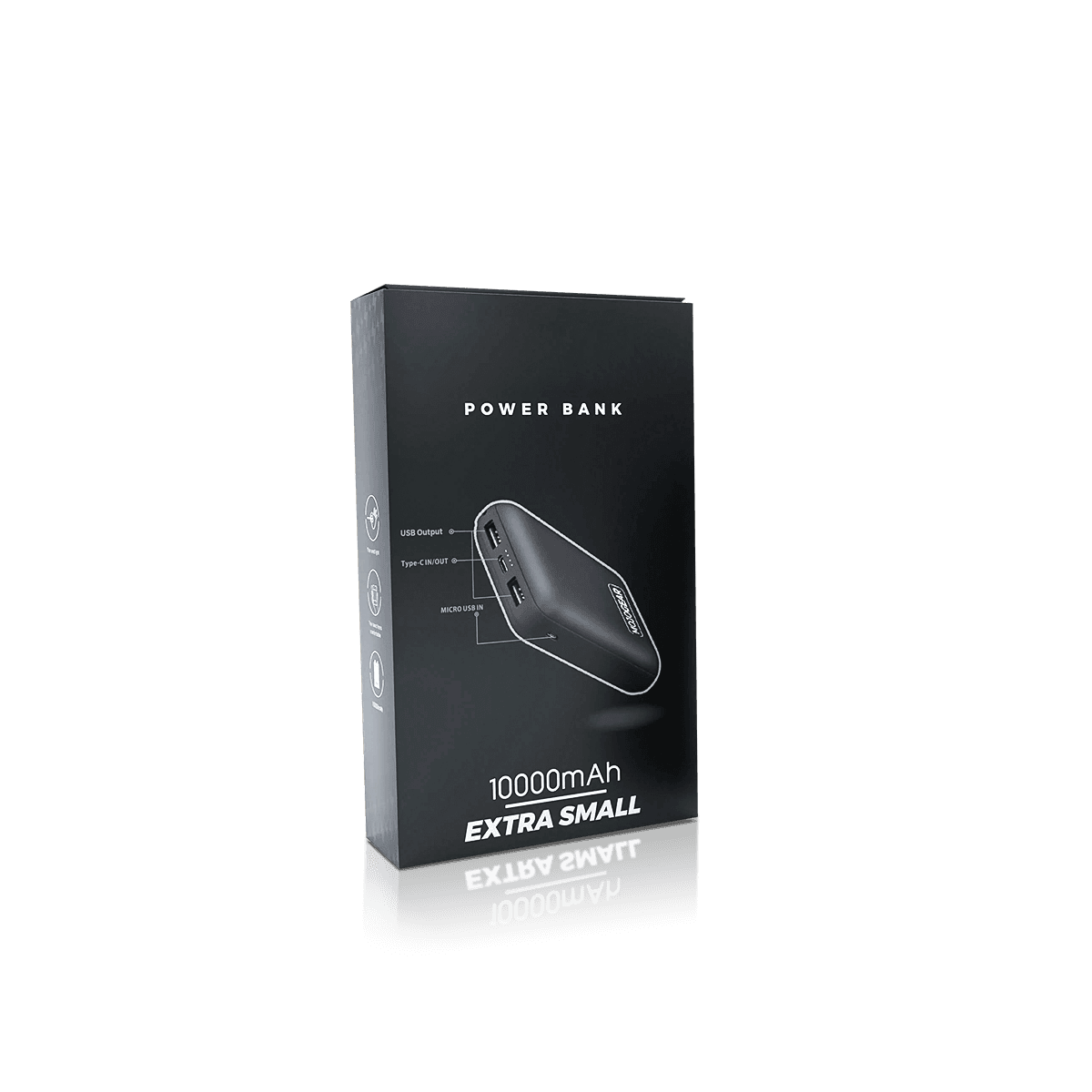 Custom power bank boxes with protective inserts securing compact battery packs for retail display and delivery.