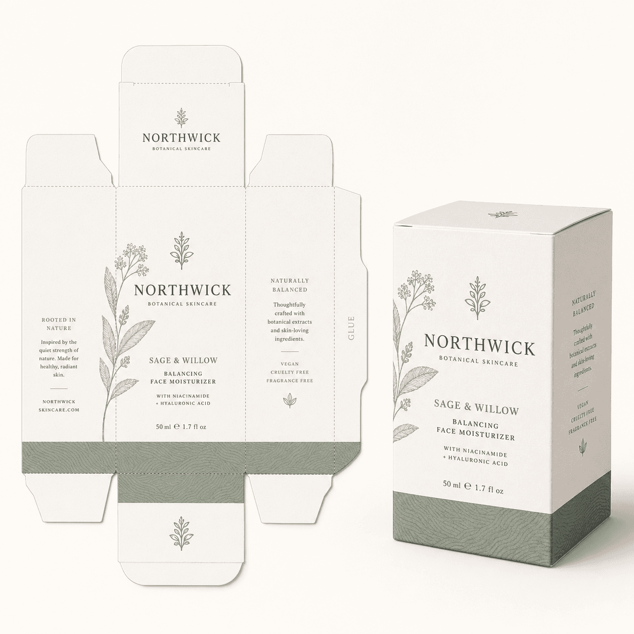 Premium folding carton shown flat and assembled, highlighting smooth paperboard, clean folds and detailed print.