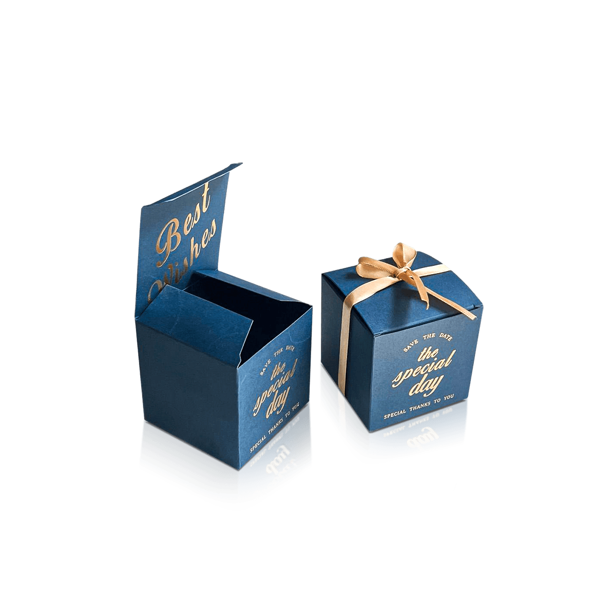 Custom event favour boxes sized for small gifts, treats or keepsakes with polished print for memorable guest presentation.