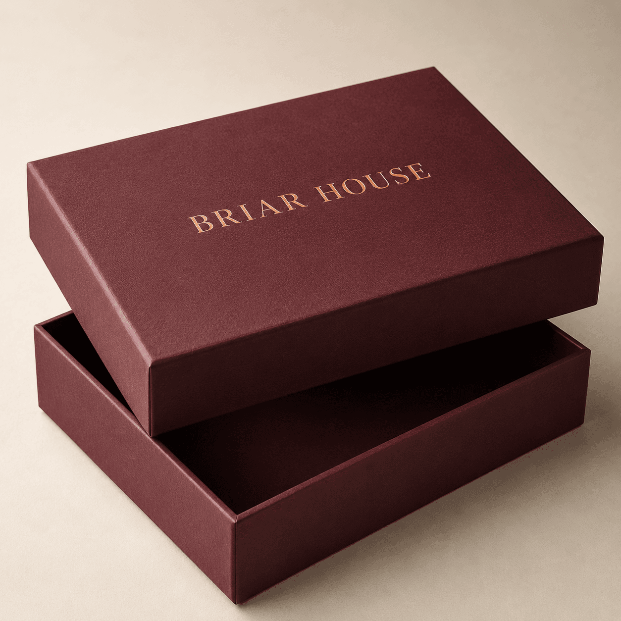 Premium rigid presentation box with wrapped board, sharp edges and a firm lid-and-base construction.