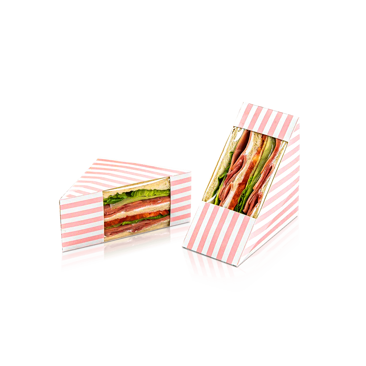 Custom sandwich sleeves wrapping fresh sandwiches with neat branded panels for counter display and takeaway handling