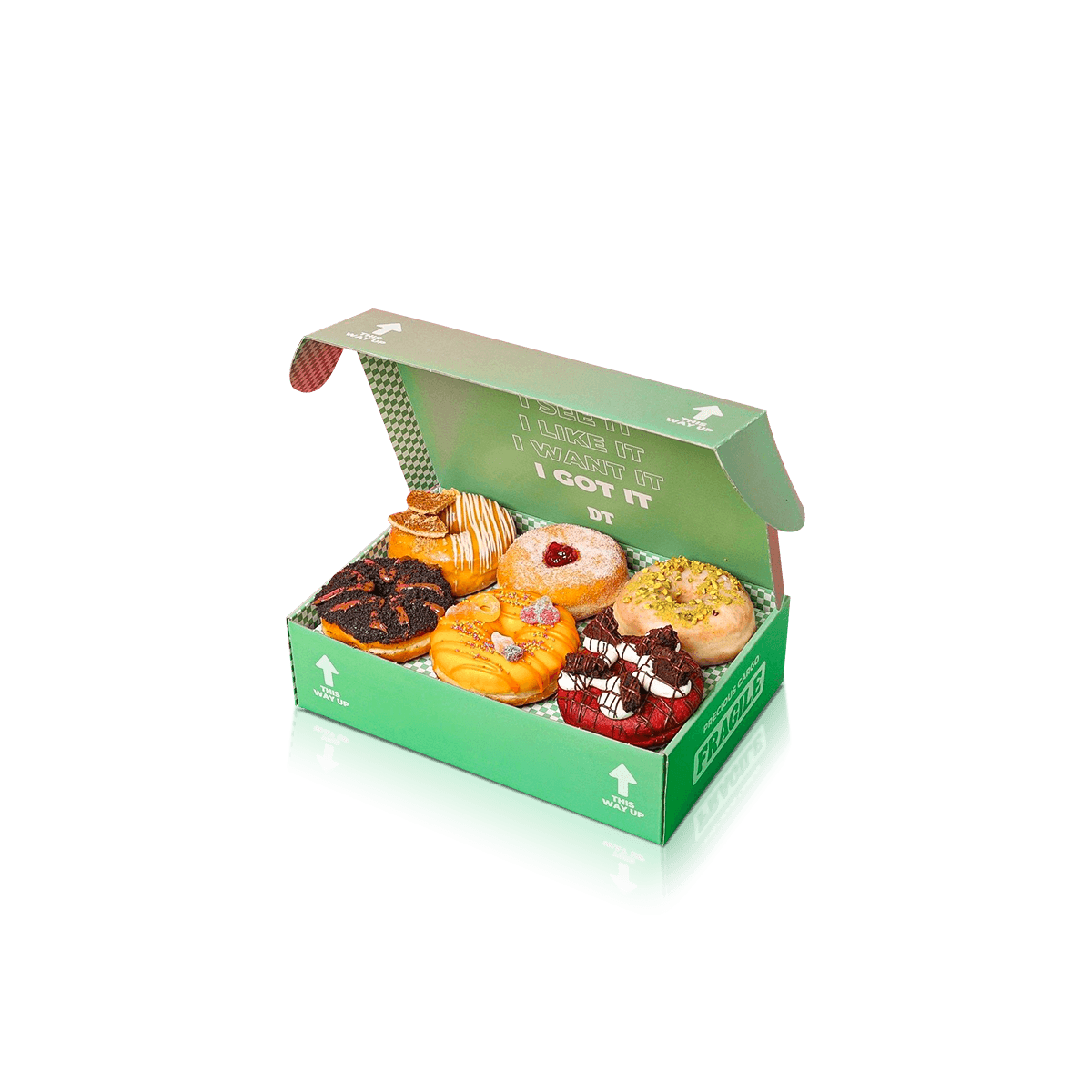 Custom donut boxes with grease-resistant board, secure inserts and a clear window for neat takeaway presentation