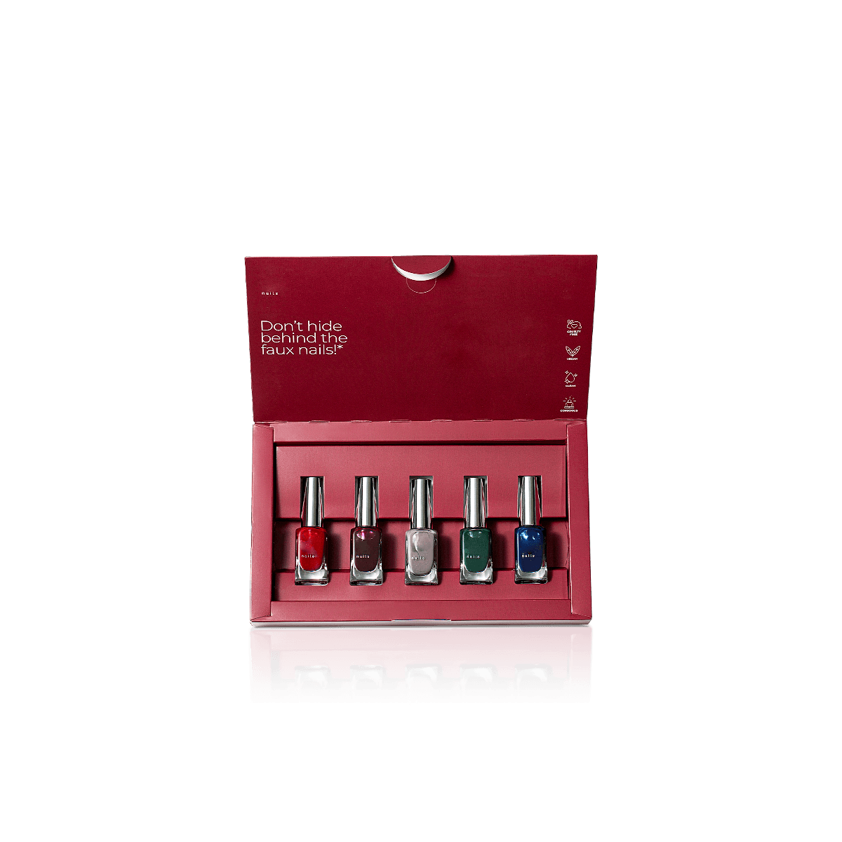 Custom nail polish boxes with secure bottle fit, printed branding and protective folding carton construction.