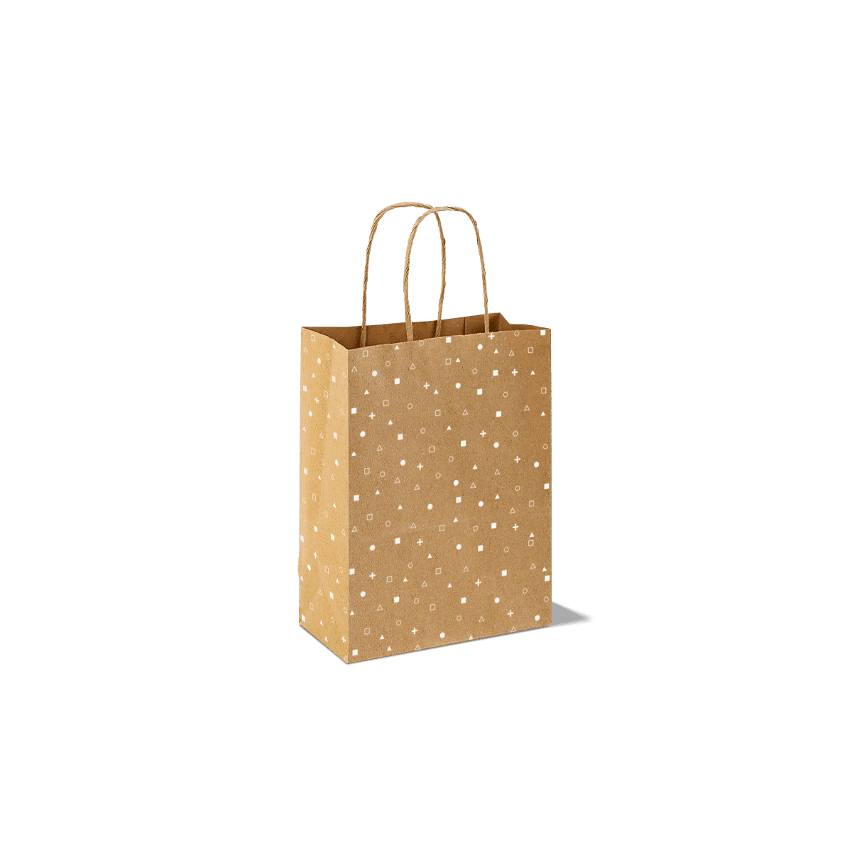 Custom kraft paper bags in natural brown stock with printed branding and handle options for retail and takeaway use.